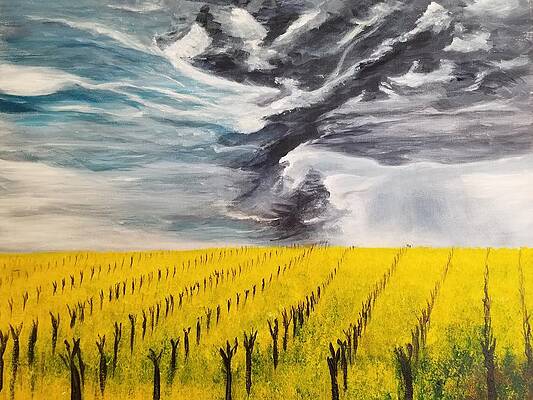 Wall Art - Painting - Mustard in the vineyard by Allio Jenny