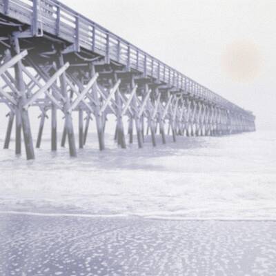 Wall Art - Mixed Media - Myrtle Beach Pier Minimalist Fog Square Format by Bob Pardue