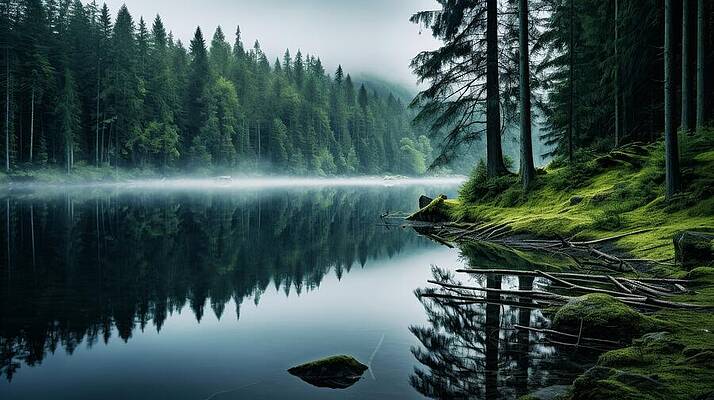 Wall Art - Digital Art - Mystical forest and calm lake in nature by Svilenka Dankova
