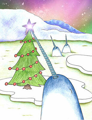 Wall Art - Drawing - Narwhal Holiday by Kristi Leigh Creations