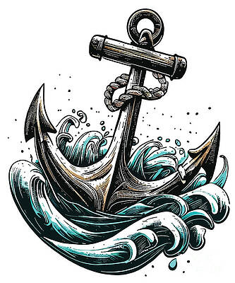 Wall Art - Digital Art - Nautical Retro Ship Anchor by Flippin Sweet Gear