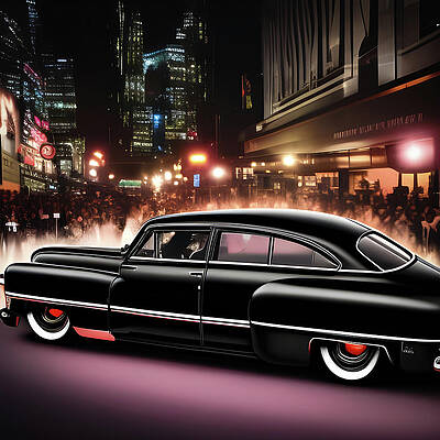 Night Rides #1034 -- A Late 1940's Black Limousine at a Hollywoo by Custom Cars AI Night Rides #1034 -- A Late 1940's Black Limousine at a Hollywoo by Custom Cars AI