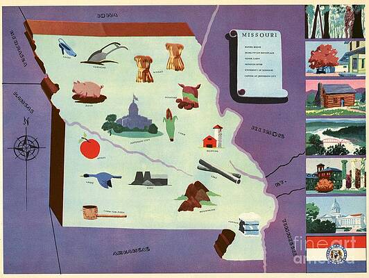 Wall Art - Digital Art - Norman Reeves - Missouri - Pageant of the States - 1938 by Vintage Map