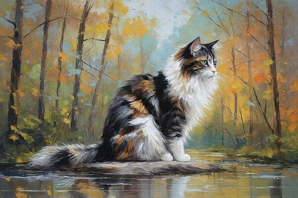 Wall Art - Digital Art - Norwegian Forest Cat in the Autumn Breeze by Don Northup
