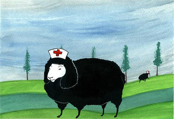 Wall Art - Painting - Nurse Sheep in the Pasture by Jo Potocki