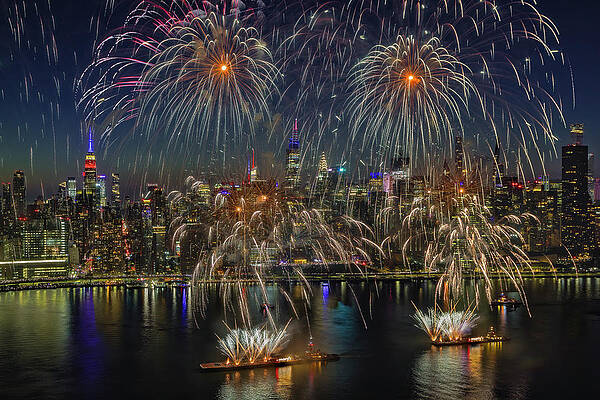 Wall Art - Photograph - NYC Skyline Fireworks II by Susan Candelario