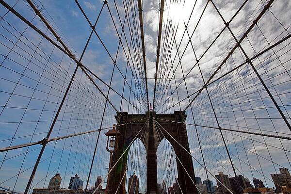 Architectural Detail Wall Art featuring the photograph NYC Suspension, Majestic Bridge Perspective by Travel Essayist