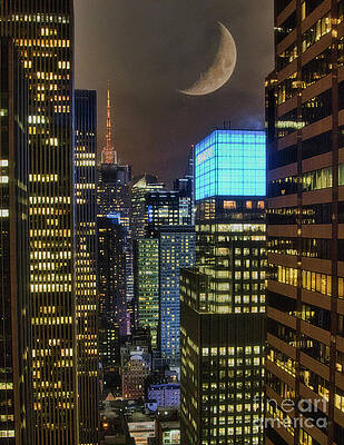 Wall Art - Photograph - NYC View from 20th floor Color Night Architecture Moon  by Chuck Kuhn