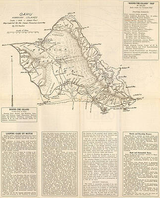 Wall Art - Painting - Oahu Hawaiian Islands  Map Compiled for the Hawaii Promotion Committee By H E  Newton Island of Oahu Territory of Hawaii Map and Guide  Large Inset of Pearl Harbor  Honolulu       by H  E  Newton