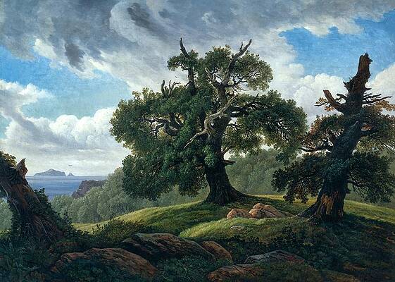 Wall Art - Painting - Oak Trees by the Sea by Carl Gustave Carus
