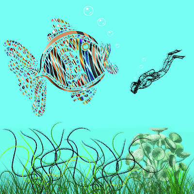 Ocean Ripple Pane 5 Fred The Scuba Diver by David Dehner Ocean Ripple Pane 5 Fred The Scuba Diver by David Dehner