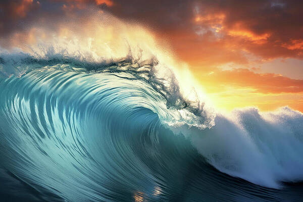 Majestic Ocean Wave at Sunset Wall Art