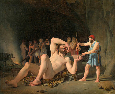 Odysseus In The Cave Of Polyphemus Print by Constantin Hansen