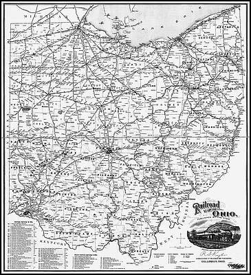 Wall Art - Drawing - Ohio Vintage Railroad Map 1898 Black and White  by Carol Japp