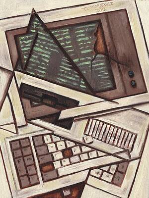 Wall Art - Painting - Old Broken Desktop Computer Tech Wall Art Print  by Tommervik