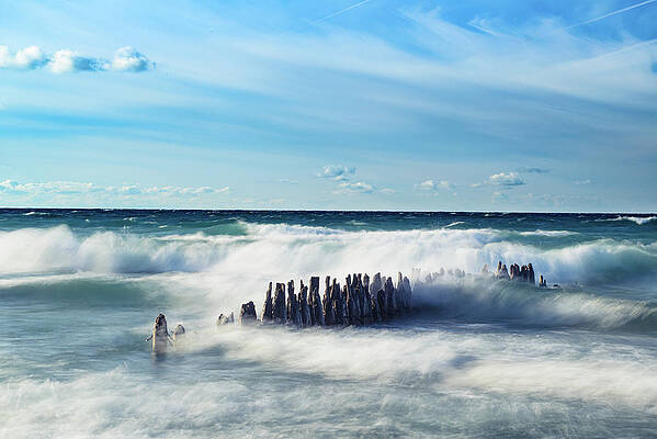 Wall Art - Photograph - Old Piling and Crashing Waves by Douglas Allen