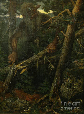 Wall Art - Painting - Old troll breaking trees in the forest by O Vaering by Theodor Kittelsen