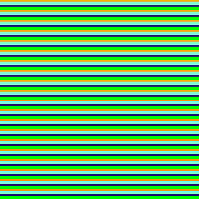 [ Thumbnail: Orange, Aquamarine, Midnight Blue, and Lime Colored Pattern of Stripes Art Print ]