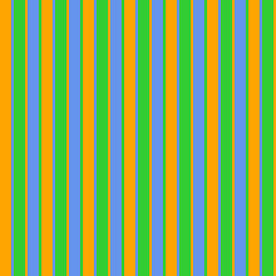 [ Thumbnail: Orange, Cornflower Blue, and Lime Green Colored Lined/Striped Pattern Acrylic Print ]