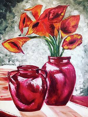 Orange flowers in the red vase by Tetiana Bielkina Orange flowers in the red vase by Tetiana Bielkina