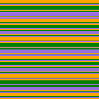 [ Thumbnail: Orange, Green, and Purple Colored Stripes Pattern Art Print ]