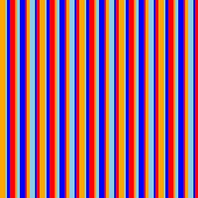 [ Thumbnail: Orange, Sky Blue, Blue, and Red Colored Lined Pattern Art Print ]