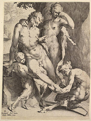 Oreads Removing A Thorn From A Satyr's Foot Print by Jan Muller