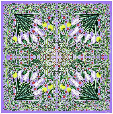 Wall Art - Mixed Media - Ornate Flower Design on Periwinkle Purple by Lise Winne