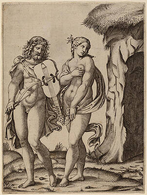 Orpheus And Eurydice Print by Marcantonio Raimondi