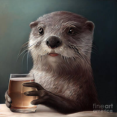 Wall Art - Painting - Otter Having Drink by N Akkash