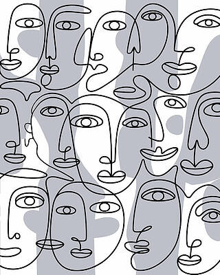 Wall Art - Drawing - Overlapping Visions, A Symphony of Abstract Faces by Mounir Khalfouf