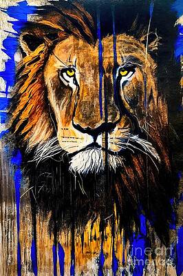 Neon Lion Acrylic Ink Spatter Painting by Peter Williams