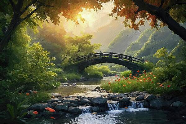 Wall Art - Digital Art - Painting of a tranquil Zen garden by Gerry Martinez Nature Wall Art Large Prints