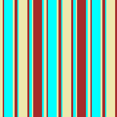 [ Thumbnail: Pale Goldenrod, Brown, and Cyan Colored Lined/Striped Pattern Art Print ]