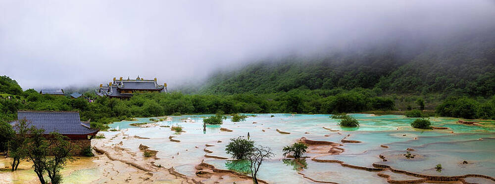 Wall Art - Photograph - Panoramic View of Huanglong Pools and Traditional Architecture i by Benoit Bruchez