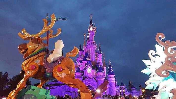 Castle in Disneyland, Paris at sunset. Greeting Card by Kristian Sekulic