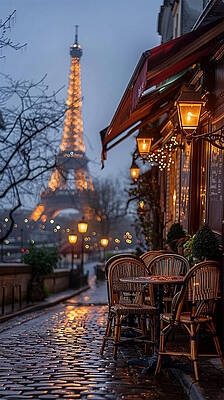 Wall Art - Photograph - Paris Cafe with Eiffel Tower  by Printed View