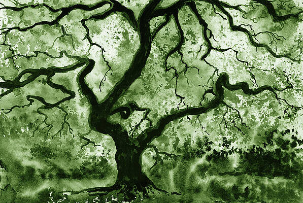 Wall Art - Painting - Park With Old Tree Watercolor Monochrome  by Irina Sztukowski
