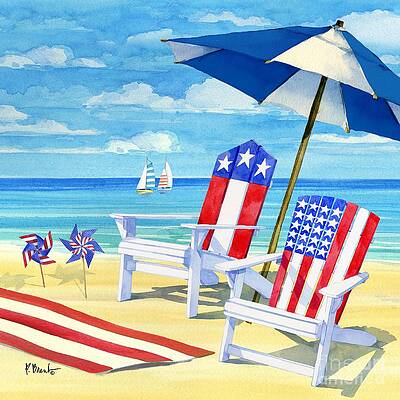 Wall Art - Painting - Patriotic Beach II by Paul Brent