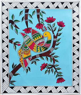 Sun Flower, Madhubani Art, Mithila Painting, Indian Traditional Art, C –  KRITINOVA INDIA