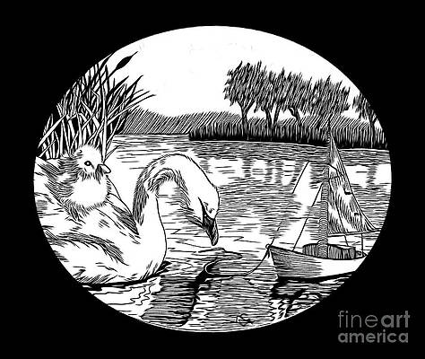 Pen And Ink Drawing of Swans with Toy Boat Abstract Expressionist Effect by Rose Santuci-Sofranko Pen And Ink Drawing of Swans with Toy Boat Abstract Expressionist Effect by Rose Santuci-Sofranko