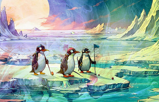 Wall Art - Painting - Penguins Love Golf 02 by Miki De Goodaboom