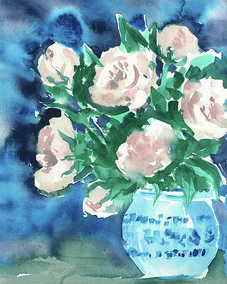 Peonies In the Blue Vase Floral Abstract Watercolor Art by Irina Sztukowski Peonies In the Blue Vase Floral Abstract Watercolor Art by Irina Sztukowski