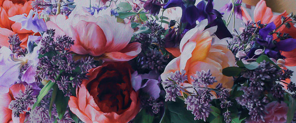 Peonies, Lilacs and Aquilegia Flowers by Maggie Terlecki Peonies, Lilacs and Aquilegia Flowers by Maggie Terlecki