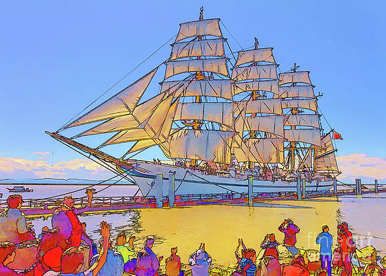Wall Art - Digital Art - People are greeting the sailing ship by Viktor Birkus