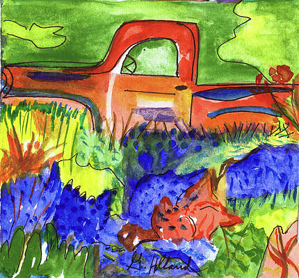 Wall Art - Painting - Pickup and Bluebonnets by Genevieve Holland