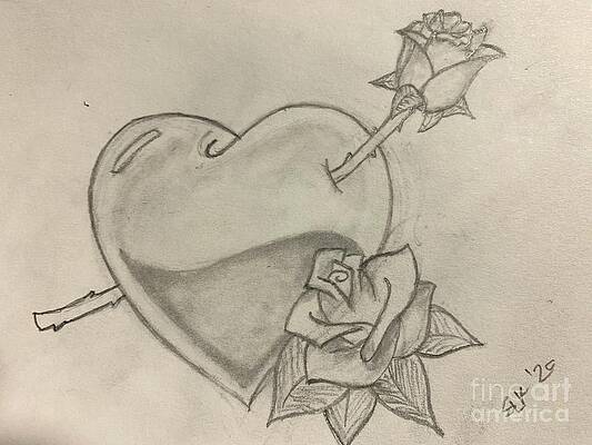 Wall Art - Drawing - Pierced Heart. by SuLin Kelley