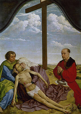 Wall Art - Painting - 'Pieta', ca. 1450, Flemish School, Oil on panel, 46,8 cm x 34,5 cm, P02540. JESUS. VIRGIN MARY. by Rogier Van Der Weyden -1399-1464- Rogier De La Pas