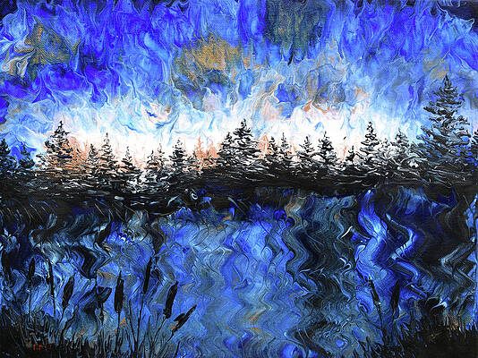 Pine Trees at Twilight in Blue and Copper by Laura Iverson Pine Trees at Twilight in Blue and Copper by Laura Iverson