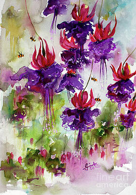 Wildflower Gathering Watercolor and Ink Painting by Ginette Callaway